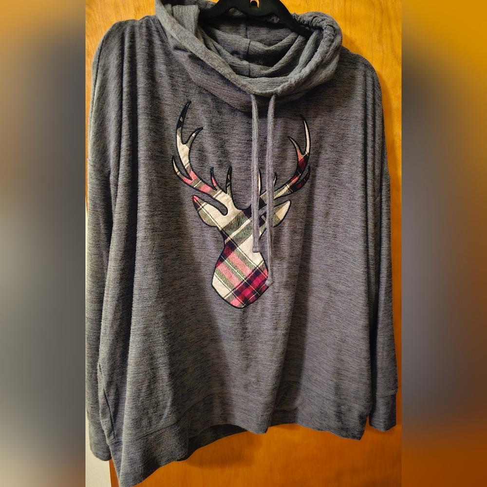 Gray Plaid Stag Women's Sweater Set